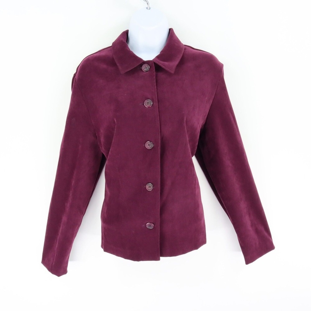 RL Richard Velvet Blazer Jacket Womens Size M‎ Purple Polyester Shoulder Pads